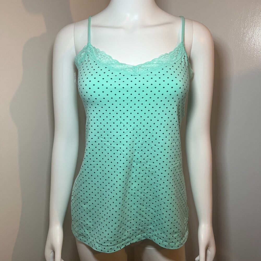Mint Green Black Polka Dot Lace Trim Cami XL Twee Y2K Tumblr Indie Coquette 90s